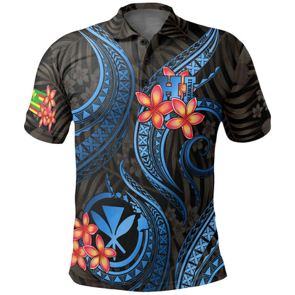 Polynesian Hawaii Polo Shirt - Blue Plumeria