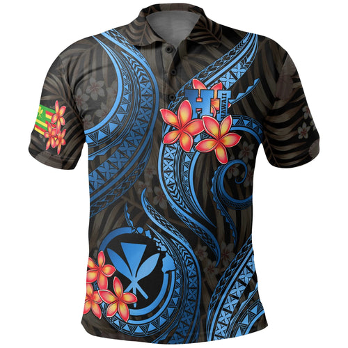 Polynesian Hawaii Polo Shirt - Blue Plumeria