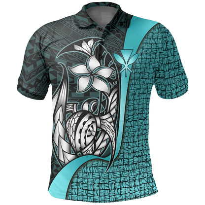 Polynesian Hawaii Polo Shirt Kanaka Maoli Turquoise - Turtle with Hook