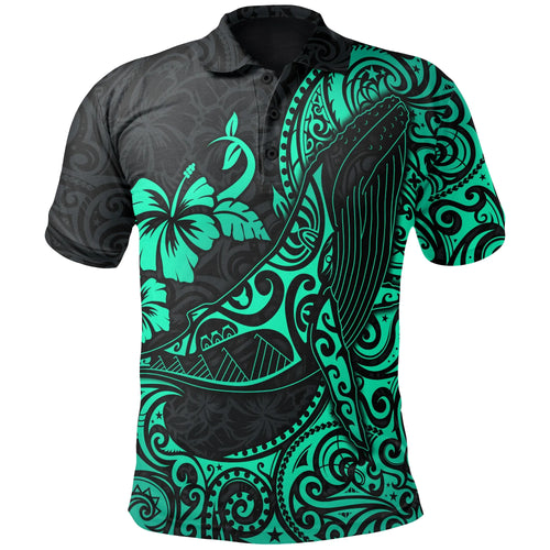 Polynesian Hawaii Polo Shirt - Polynesian Turquoise Humpback Whale