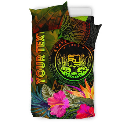 Polynesian Hawaii Polynesian Personalised Bedding Set - Hibiscus And Banana Leaves