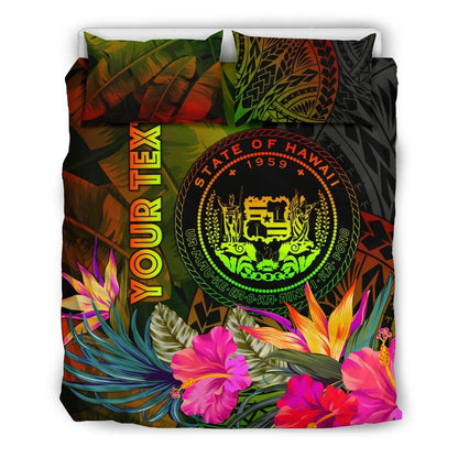 Polynesian Hawaii Polynesian Personalised Bedding Set - Hibiscus And Banana Leaves