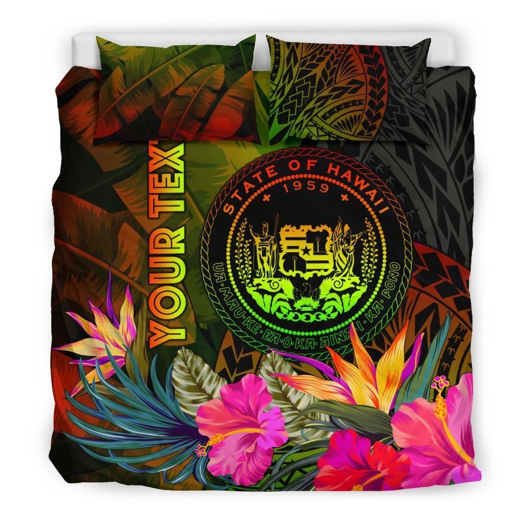 Polynesian Hawaii Polynesian Personalised Bedding Set - Hibiscus And Banana Leaves
