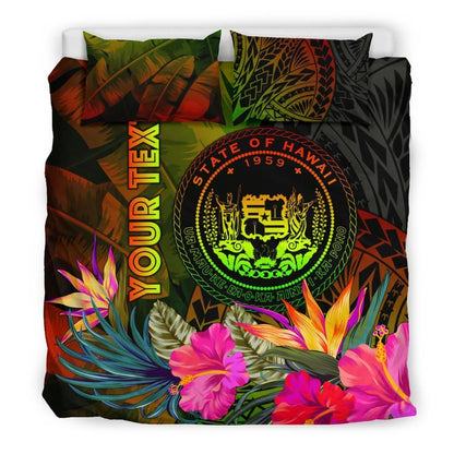Polynesian Hawaii Polynesian Personalised Bedding Set - Hibiscus And Banana Leaves