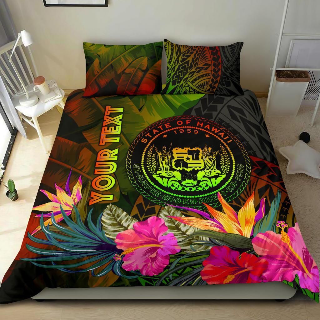 Polynesian Hawaii Polynesian Personalised Bedding Set - Hibiscus And Banana Leaves