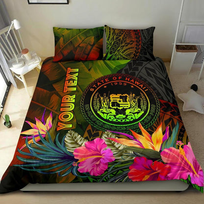 Polynesian Hawaii Polynesian Personalised Bedding Set - Hibiscus And Banana Leaves