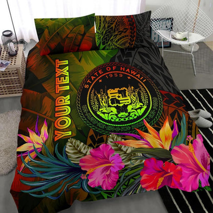 Polynesian Hawaii Polynesian Personalised Bedding Set - Hibiscus And Banana Leaves