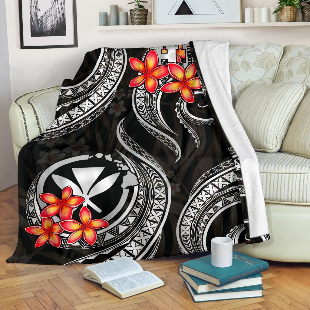 Polynesian Hawaii Premium Blanket - Black Plumeria
