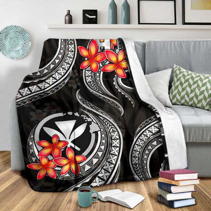 Polynesian Hawaii Premium Blanket - Black Plumeria
