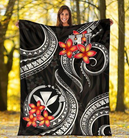 Polynesian Hawaii Premium Blanket - Black Plumeria