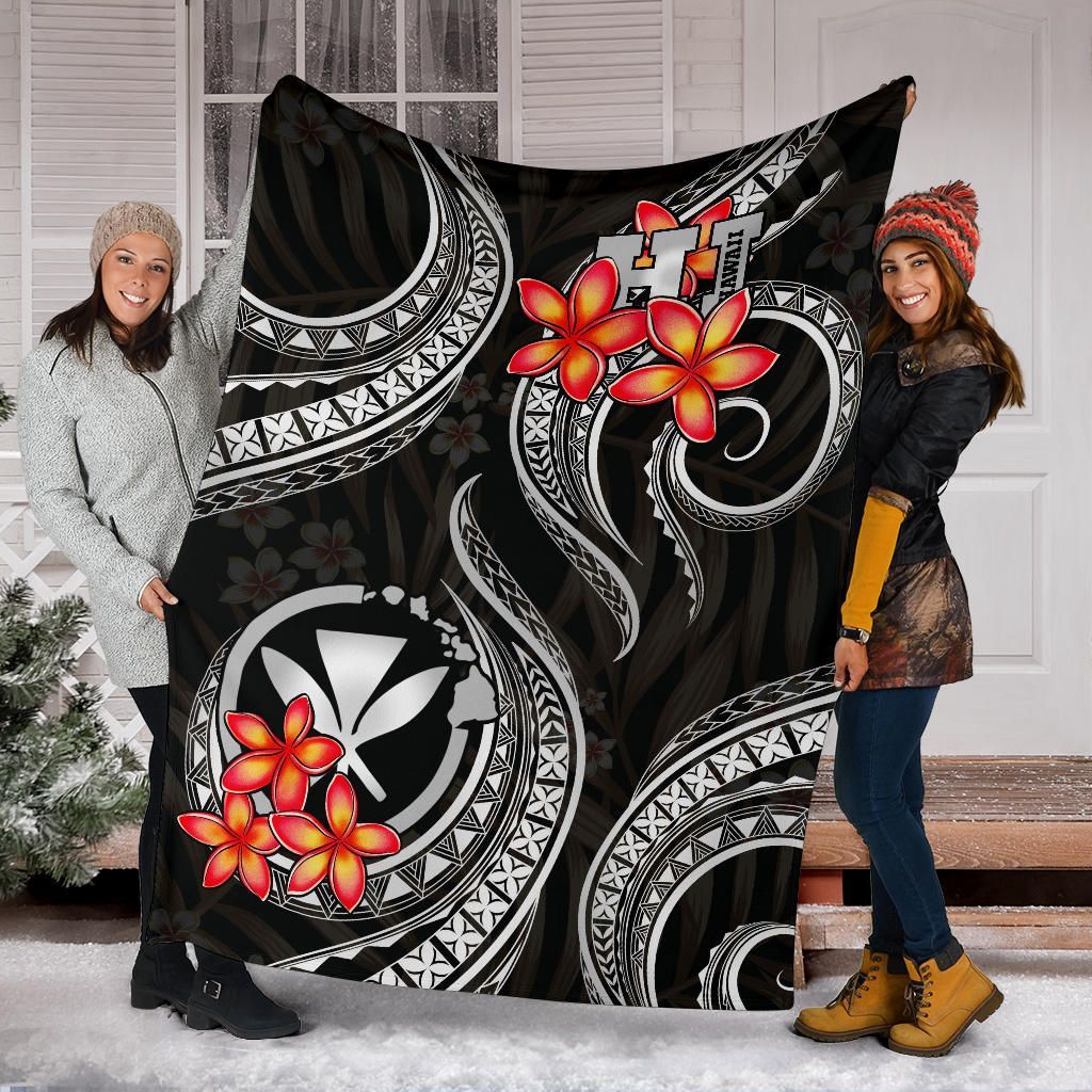 Polynesian Hawaii Premium Blanket - Black Plumeria