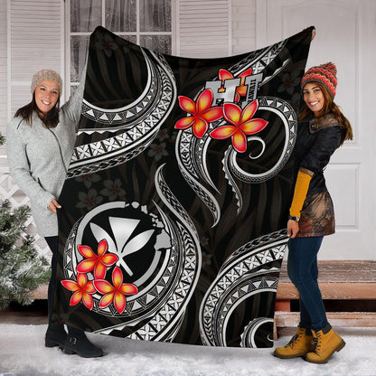 Polynesian Hawaii Premium Blanket - Black Plumeria