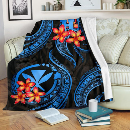 Polynesian Hawaii Premium Blanket - Blue Plumeria
