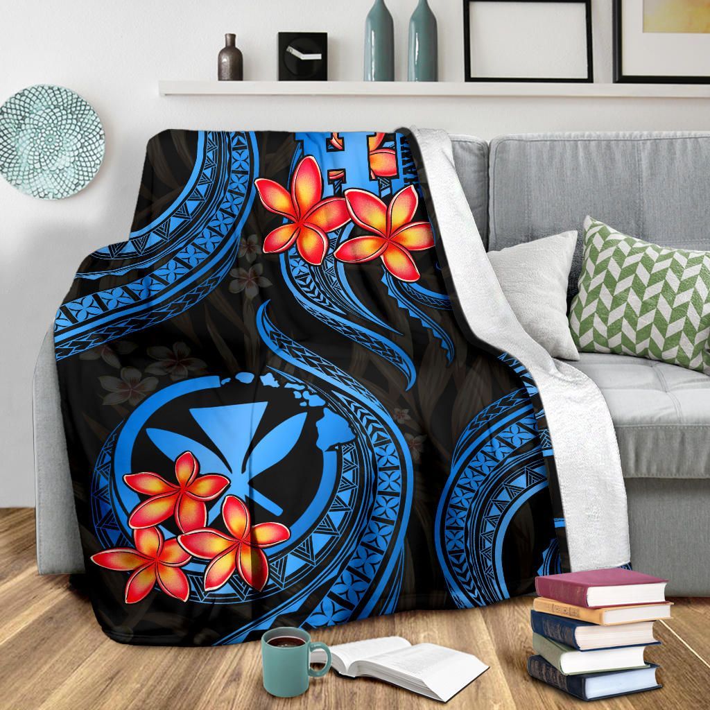 Polynesian Hawaii Premium Blanket - Blue Plumeria