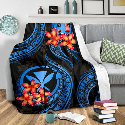 Polynesian Hawaii Premium Blanket - Blue Plumeria
