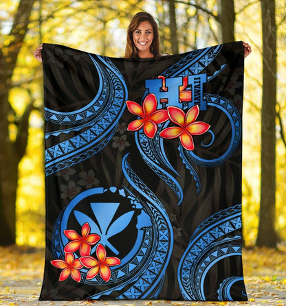 Polynesian Hawaii Premium Blanket - Blue Plumeria