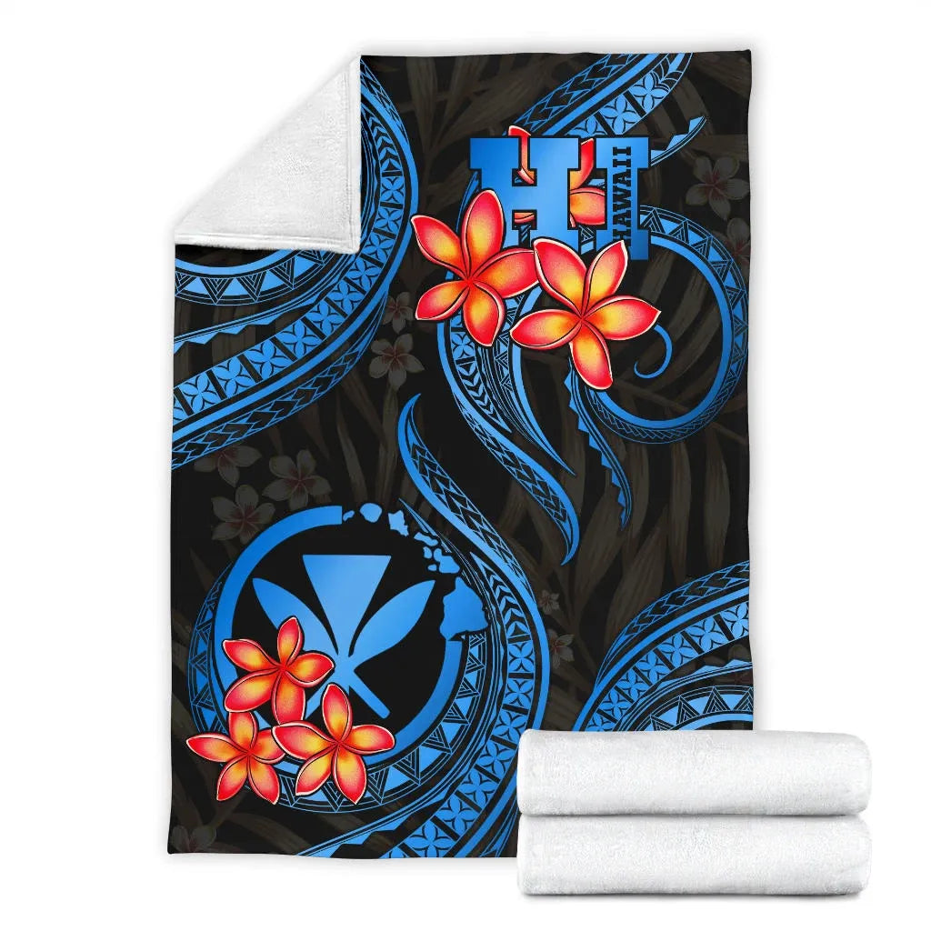 Polynesian Hawaii Premium Blanket - Blue Plumeria
