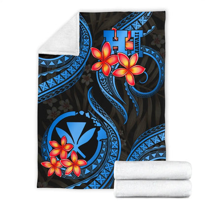 Polynesian Hawaii Premium Blanket - Blue Plumeria