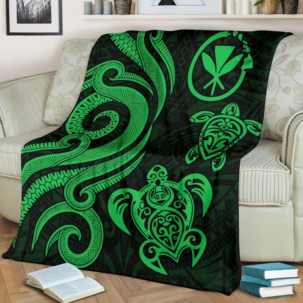 Polynesian Hawaii Premium Blanket - Green Tentacle Turtle