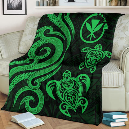 Polynesian Hawaii Premium Blanket - Green Tentacle Turtle