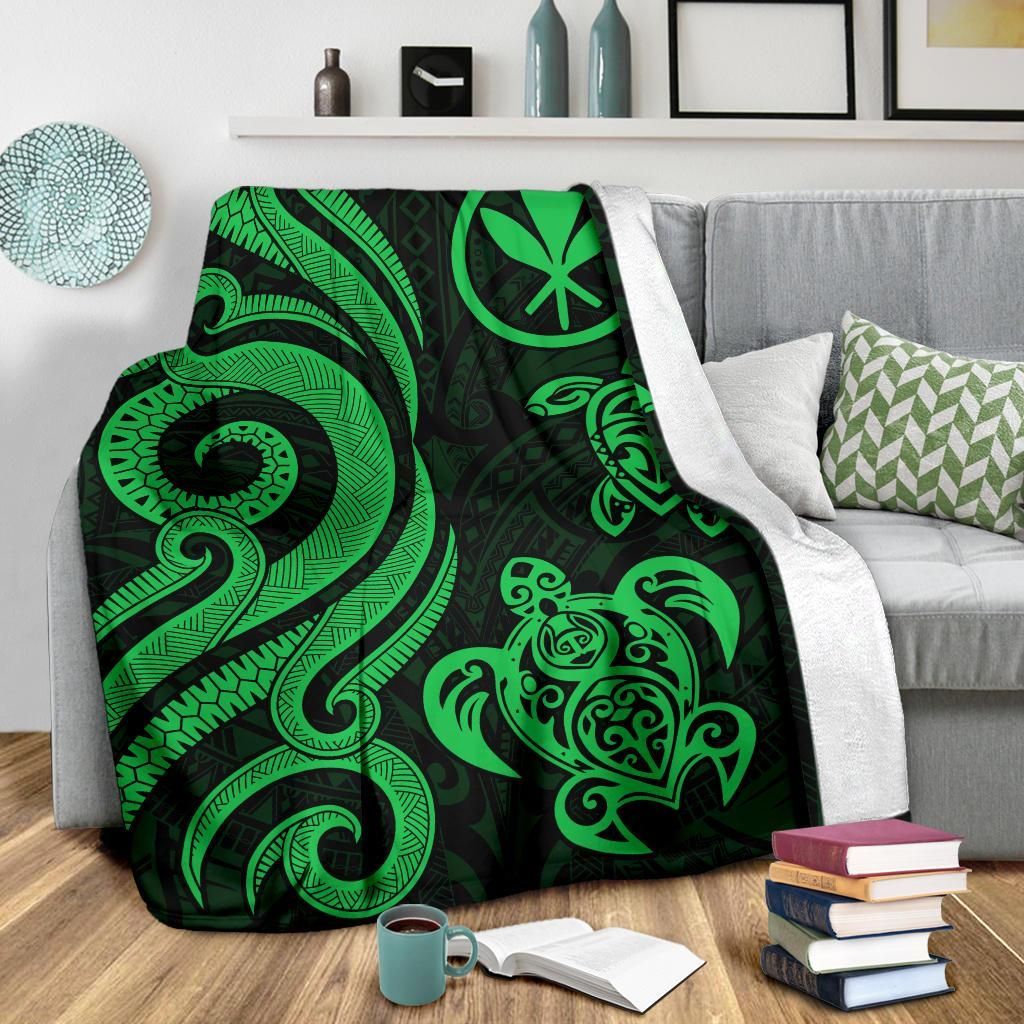 Polynesian Hawaii Premium Blanket - Green Tentacle Turtle