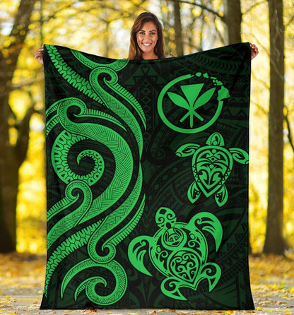 Polynesian Hawaii Premium Blanket - Green Tentacle Turtle