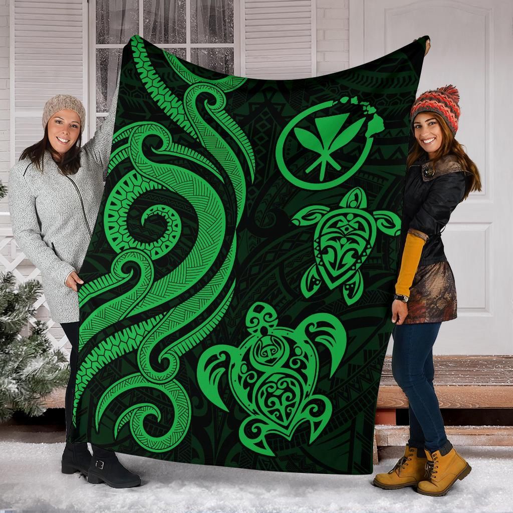 Polynesian Hawaii Premium Blanket - Green Tentacle Turtle