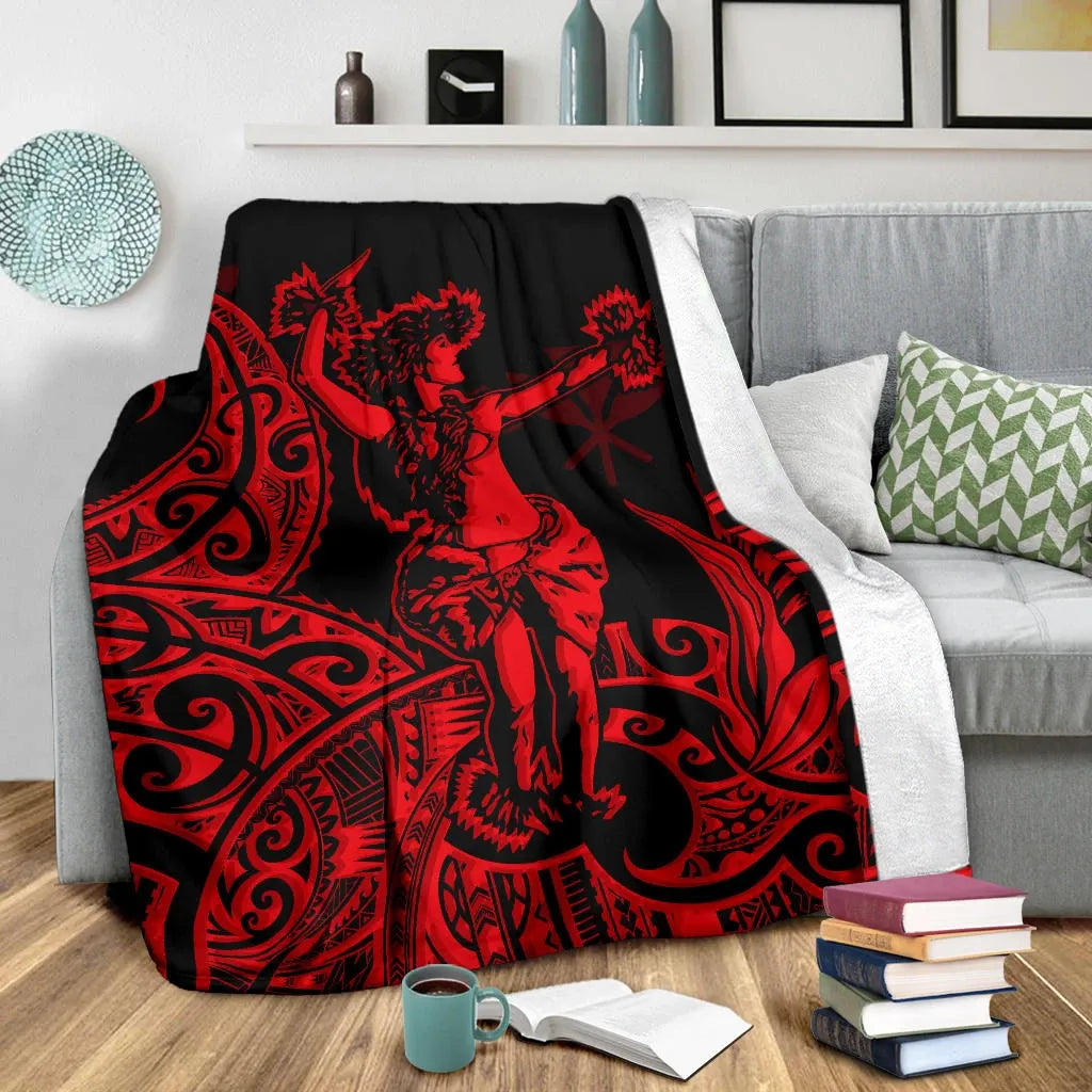 Polynesian Hawaii Premium Blanket - Hula Girl Red