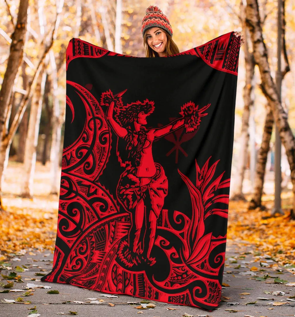 Polynesian Hawaii Premium Blanket - Hula Girl Red