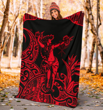 Polynesian Hawaii Premium Blanket - Hula Girl Red