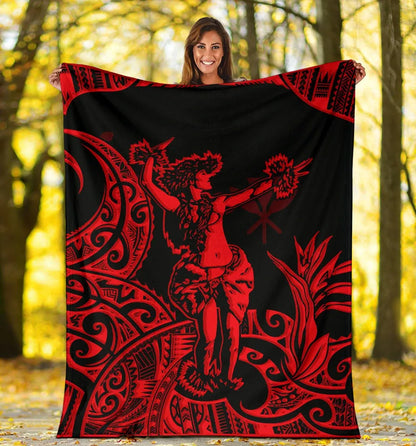 Polynesian Hawaii Premium Blanket - Hula Girl Red