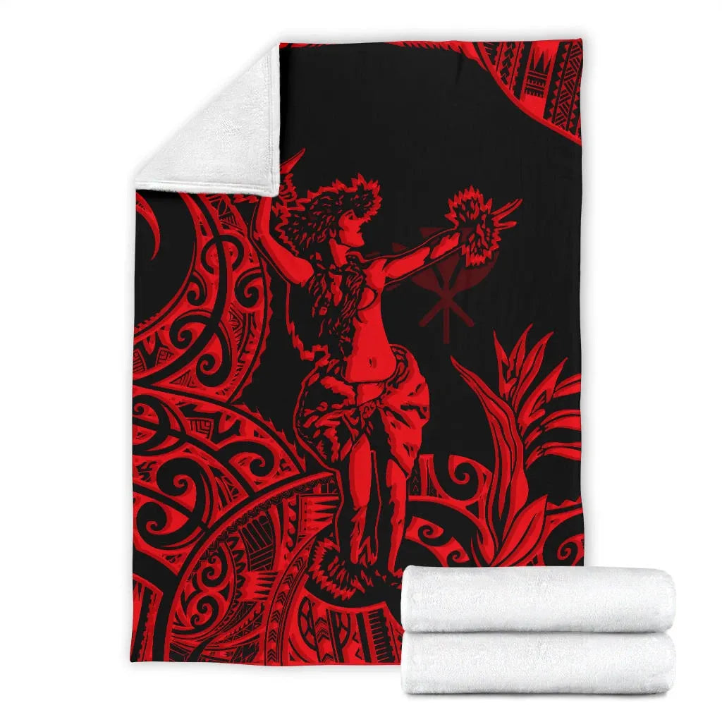 Polynesian Hawaii Premium Blanket - Hula Girl Red