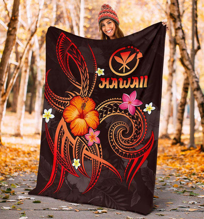 Polynesian Hawaii Premium Blanket - Legend of Kanaka Maoli (Red)