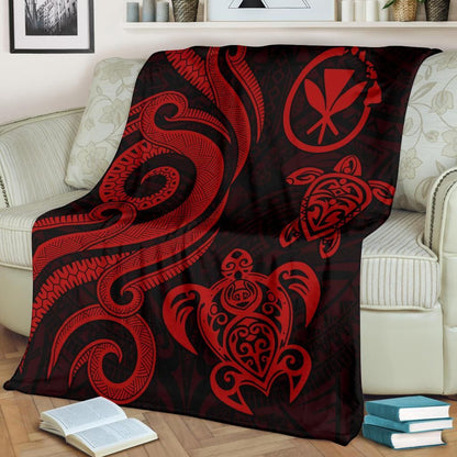 Polynesian Hawaii Premium Blanket - Red Tentacle Turtle