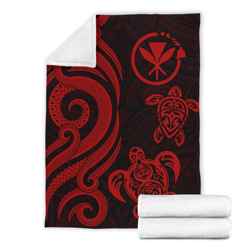 Polynesian Hawaii Premium Blanket - Red Tentacle Turtle