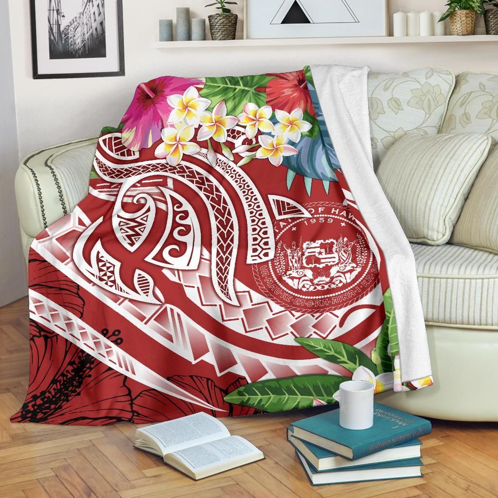 Polynesian Hawaii Premium Blanket - Summer Plumeria (Red)