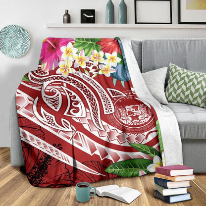 Polynesian Hawaii Premium Blanket - Summer Plumeria (Red)