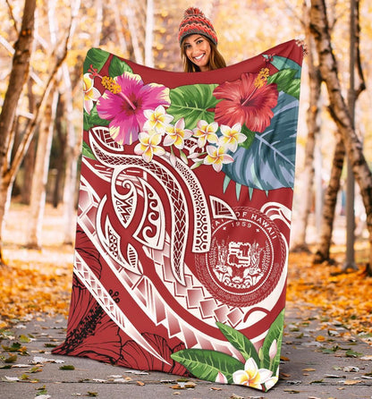 Polynesian Hawaii Premium Blanket - Summer Plumeria (Red)