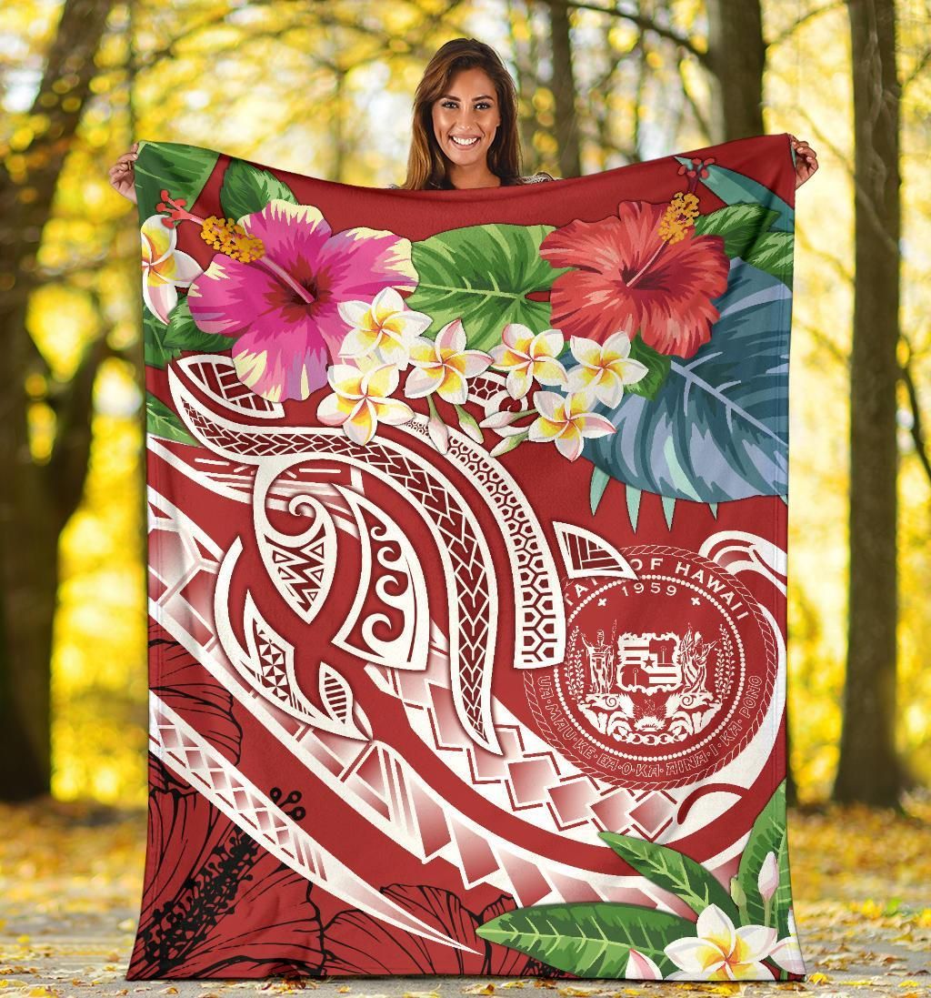 Polynesian Hawaii Premium Blanket - Summer Plumeria (Red)