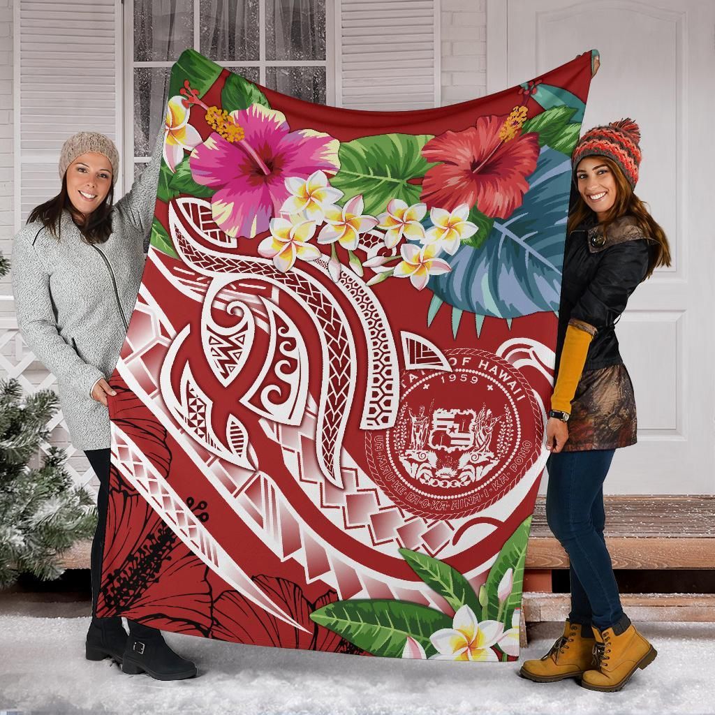 Polynesian Hawaii Premium Blanket - Summer Plumeria (Red)
