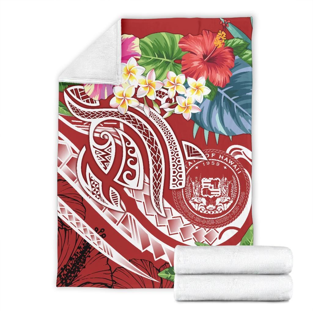 Polynesian Hawaii Premium Blanket - Summer Plumeria (Red)