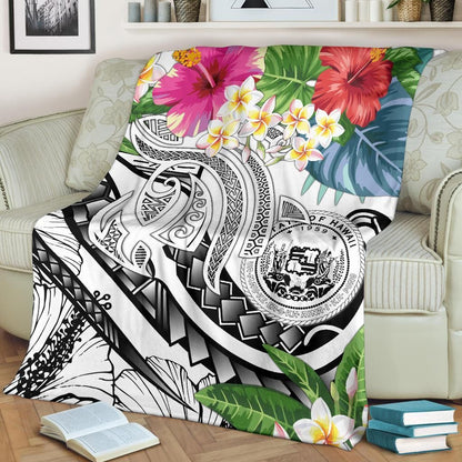 Polynesian Hawaii Premium Blanket - Summer Plumeria (White)