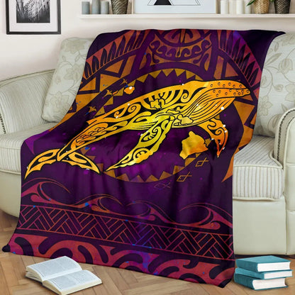 Polynesian Hawaii Premium Blanket - Whale Hawaii Map Purple Galaxy