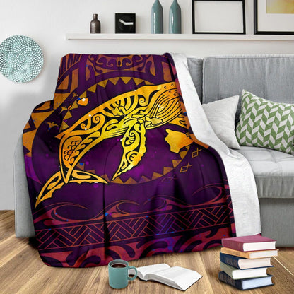 Polynesian Hawaii Premium Blanket - Whale Hawaii Map Purple Galaxy