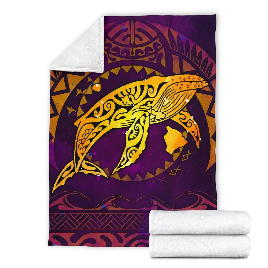Polynesian Hawaii Premium Blanket - Whale Hawaii Map Purple Galaxy