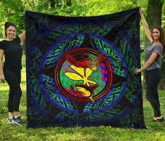 Polynesian Hawaii Premium Quilt - Colorful Turtle Shark