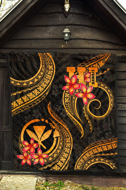 Polynesian Hawaii Premium Quilt - Gold Plumeria