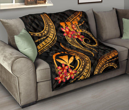 Polynesian Hawaii Premium Quilt - Gold Plumeria