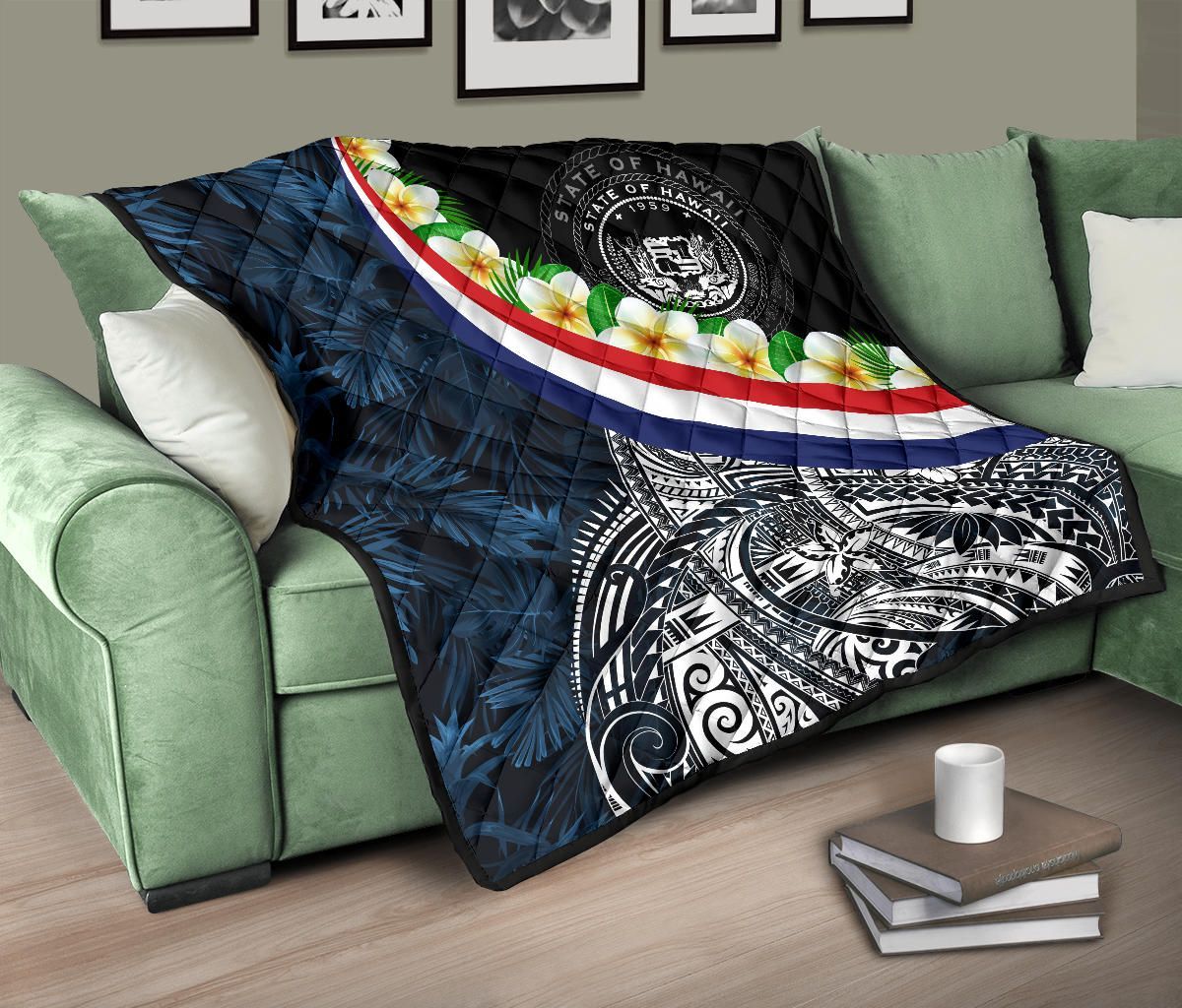 Polynesian Hawaii Premium Quilt - Hawaii Seal With Plumeria Style