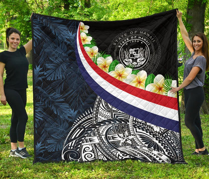 Polynesian Hawaii Premium Quilt - Hawaii Seal With Plumeria Style